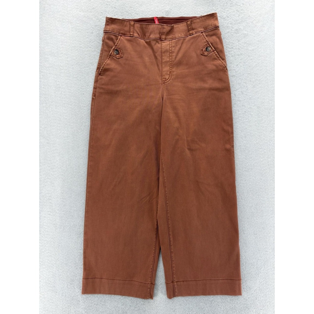 Spanx Stretch Twill Cropped Wide Leg Pants Womens M Brown SPANXsupersmooth Beach